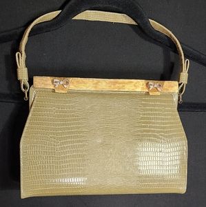 Green Reptile skin handbag w/gold details